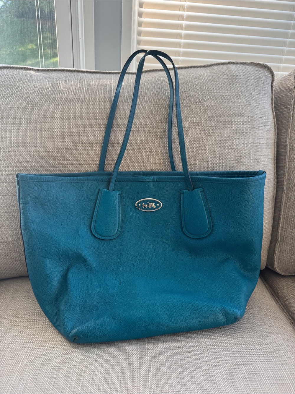 Teal Leather Tote Bag - Unbranded